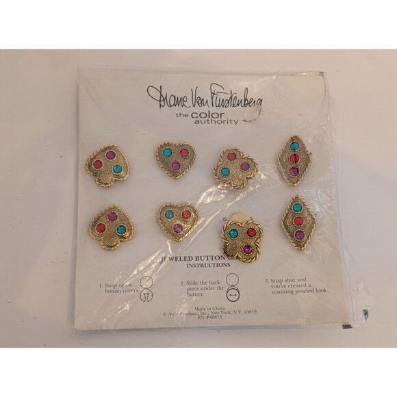 Diane Von Furstenberg Gold-Tone Jeweled Buttons Set Of 8 Multicolor Gems - Picture 1 of 3